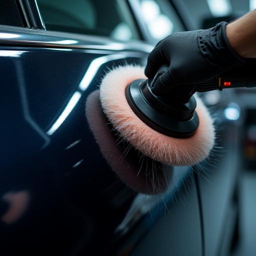 Macchina lucidatrice in azione su una portiera